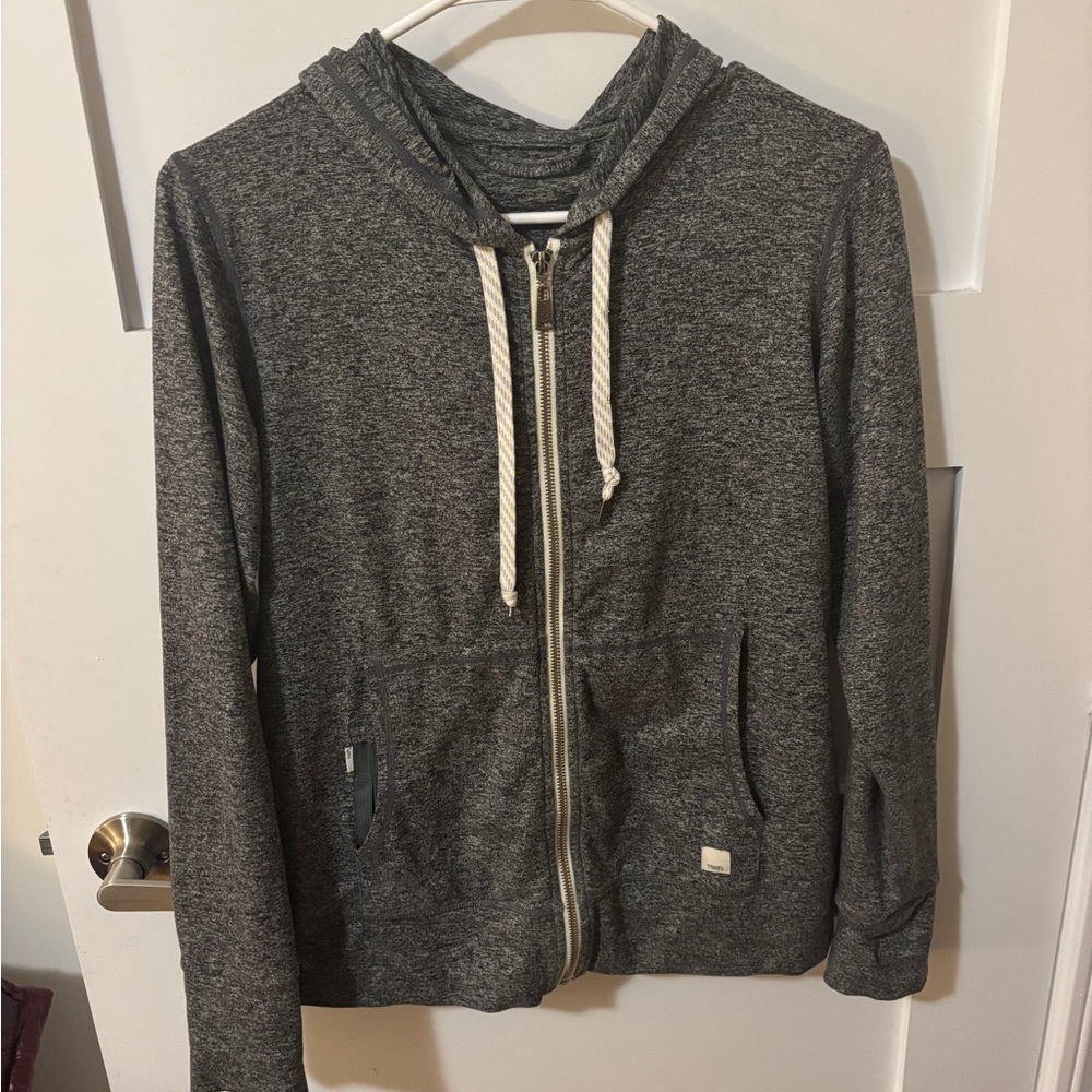 Vuori Heather Charcoal Zip-Up Hoodie with Contrast Drawcords